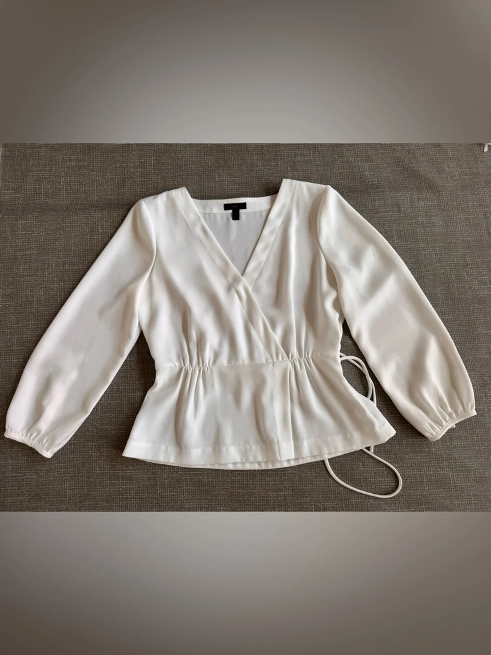 J.Crew Wrap Style Blouse Women’s Size 12 Ivory Long Sleeve Tie Waist Top